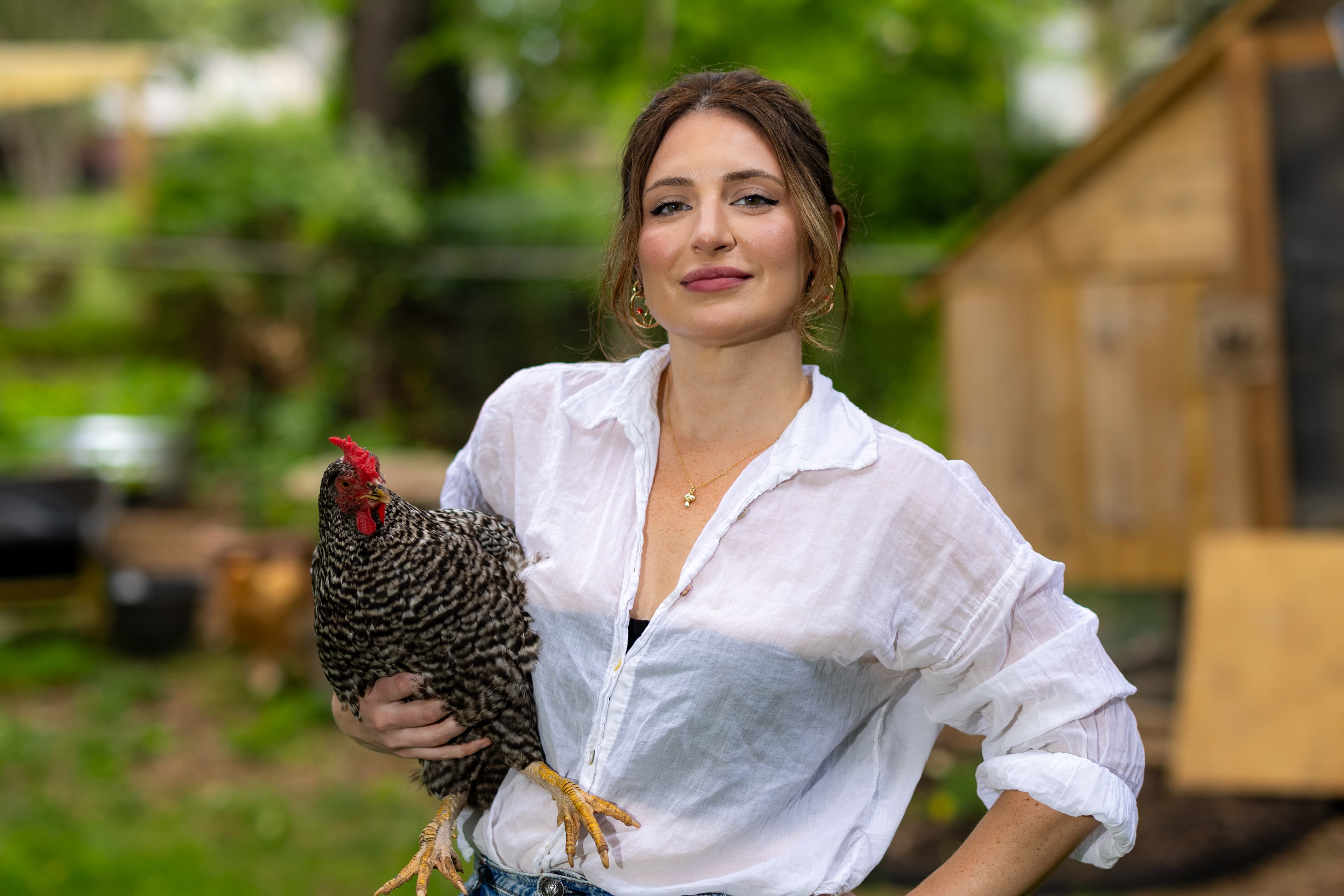 Jayme Anderson with her backyard chickens